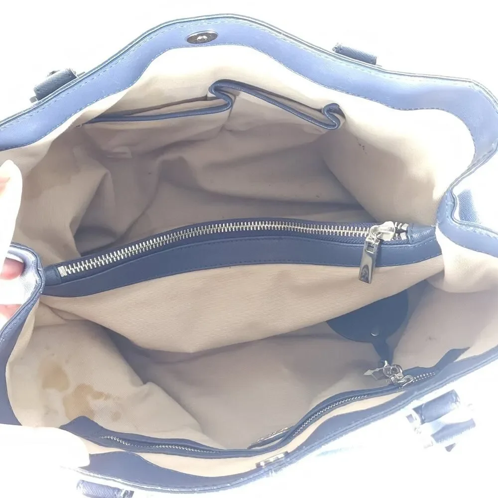 Tory Burch Robinson East West Blue Leather Large Top Handle Tote Bag Handbag